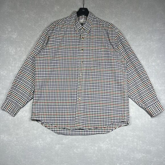 L.L Bean Dress Shirt Button Down Men’s Large Maroon Blue Red Checked Plaid 2813 - Picture 2 of 10
